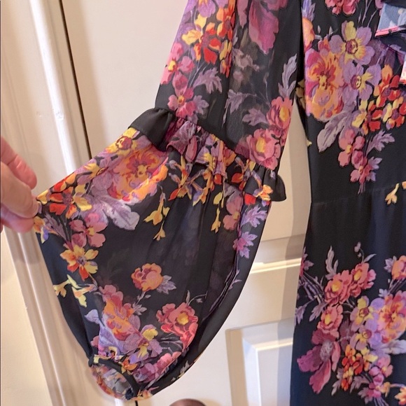 Amanda Uprichard Floral Long Sleeve Dress - Black and Purple.  Never worn - Picture 3 of 12